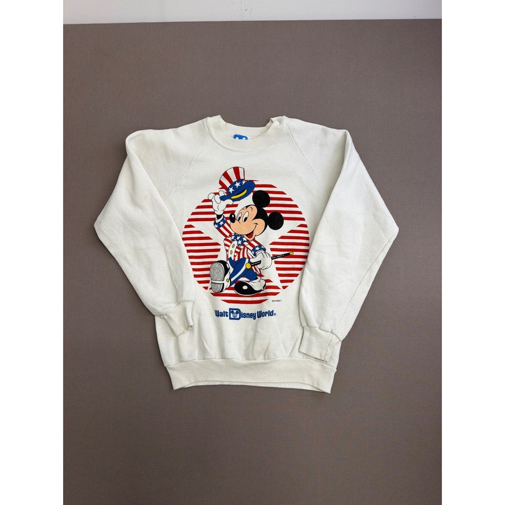 Vintage Walt Disney World Mickey Mouse Uncle Sam Sweatshirt Mens Medium White